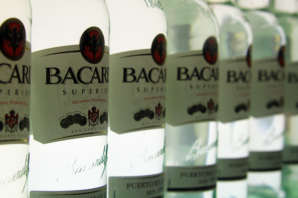 Bacardi labels feature the iconic bat and more.