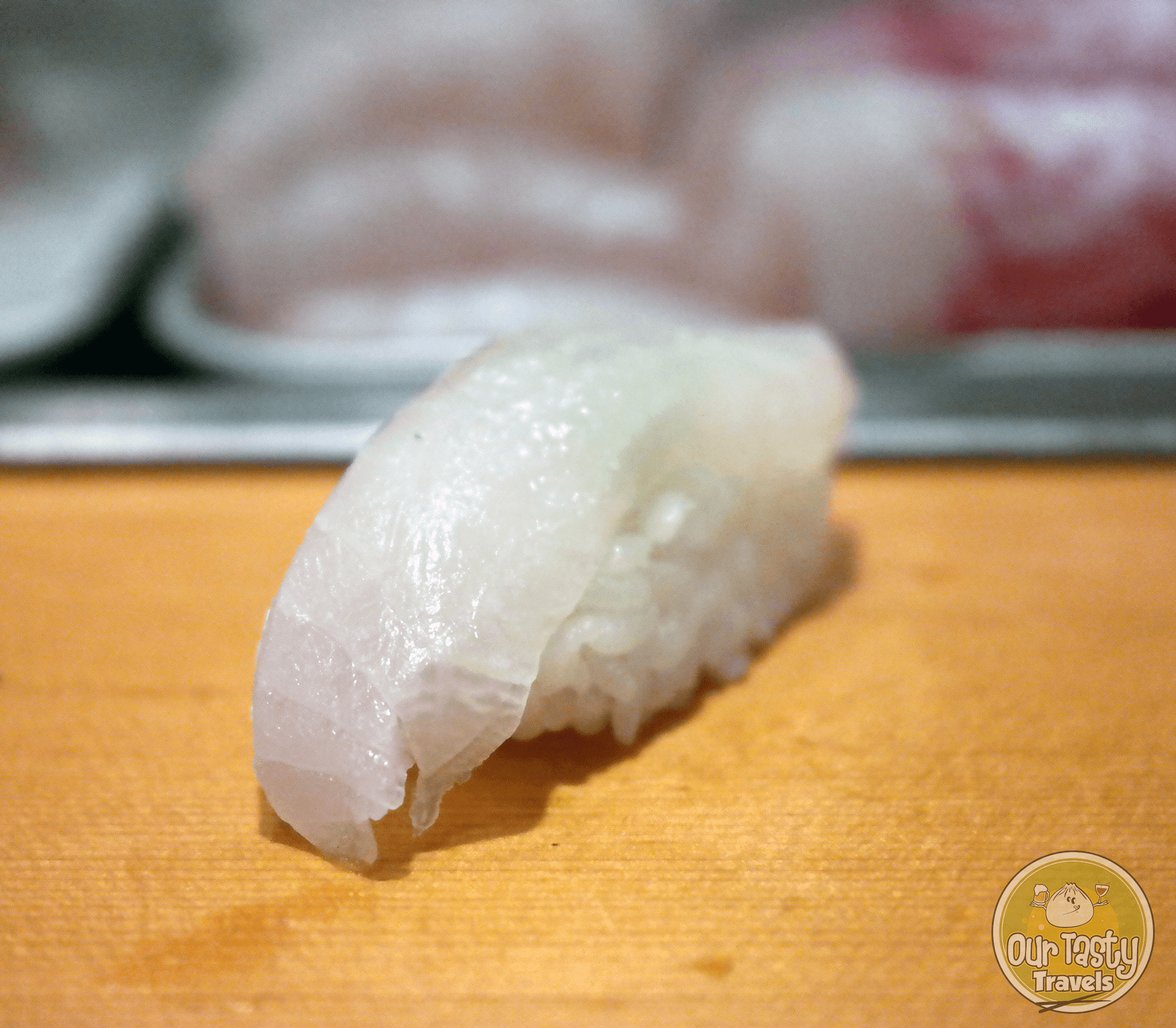Sea Bass Nigiri at Sushi Dai at Tsukiji Fish Market in Tokyo, Japan -- ourtastytravels.com