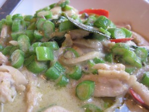 A close up of the Green Chicken Curry in a Coconut Sauce