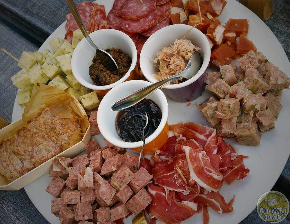 La Gourmandise Starter, local meats and cheeses from the Ardennes region near Rochefort, Belgium https://ourtastytravels.com/blog/try-rochefort-beer-food-la-gourmandise-rochefort-belgium/ #food