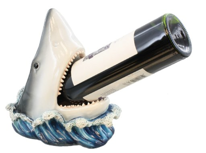 Mako Shark Wine Bottle Holder https://ourtastytravels.com/blog/shark-related-food-wine-products-get-ready-shark-week/ #shark #sharkweek #ourtastytravels #wine