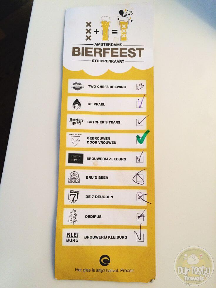 Strippenkaart for the Amsterdams Bierfeest. Try one beer from each of the nine participating Amsterdam breweries.