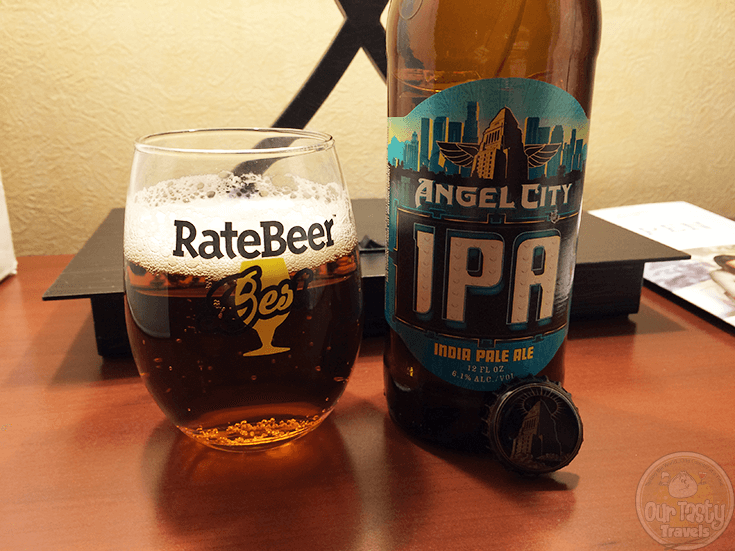 1-Feb-2016: Angel City IPA by Angel City Brewery of Los Angeles. 6.1% ABV. An OK IPA from an LA Brewery. Malty and a little bitter. A bit wheaty. Not my favorite style of IPA, but they had it for sale here at the hotel after a long day driving back down to LA from Santa Rosa. #ottbeerdiary