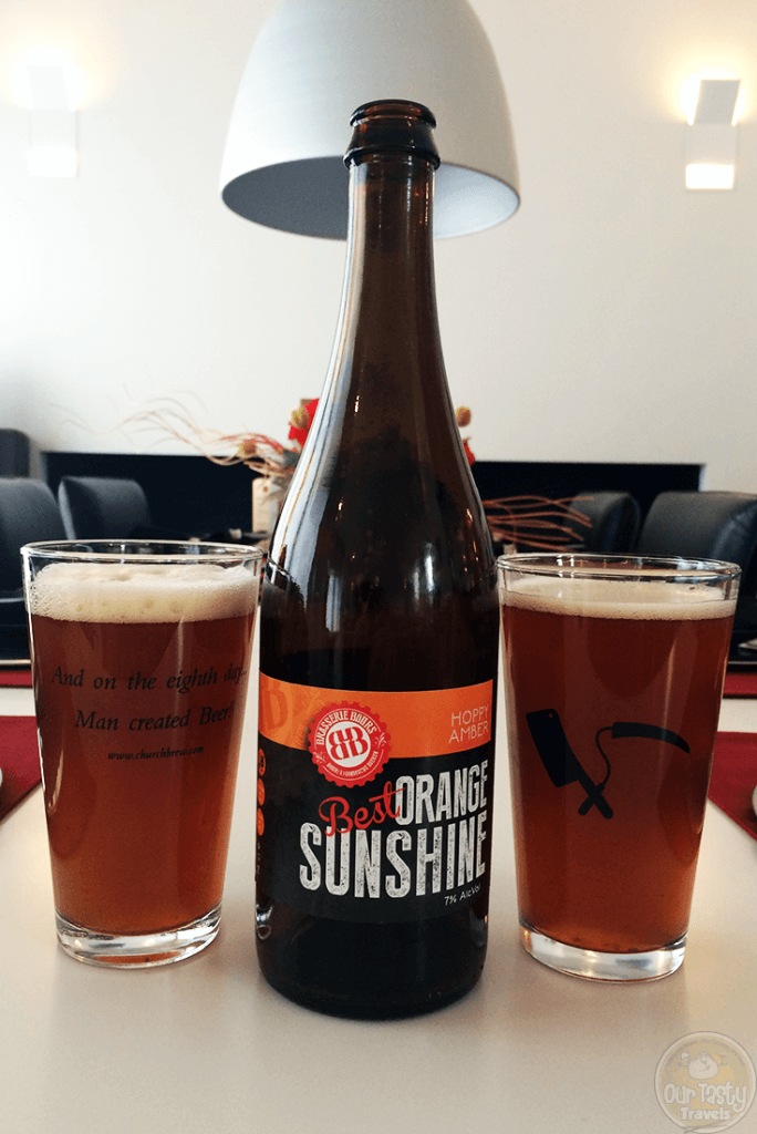 17-Oct-2015: Best Orange Sunshine by Brasserie Bours. A one-time brewed Craft beer, only 130 75cl bottles, bottled on 28-September-2014. This beer was especially made for the BEST project, one of the selected ASML 30 for change projects in conjunction with the 30th anniversary of Dutch semiconductor equipment manufacturer ASML in 2014. The brewer calls this beer a Hoppy Amber, with Galaxy, Citra & Kohatu hops. Five different types of barley were used (Pils, Munich, Cara, Crystal, and Bisquit), as well as rye and flaked oats. #ottbeerdiary
