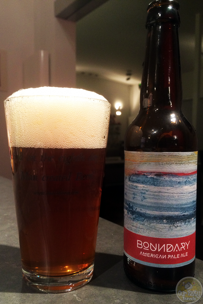 02-Sep-2015: American Pale Ale by Boundary Brewing of Belfast, Ireland. For the first time, I'm drinking my own beer. I'm a member of the co-op that owns this brewery, buying one share during their crowd funding last year. And drinking this...proud of it! A light 3.5% Pale ale, but with a nice bitterness. Looking forward to trying the others! #ottbeerdiary