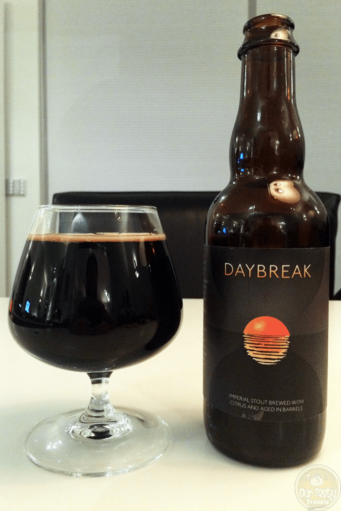 09-Oct-2015: Daybreak by Hill Farmstead Brewery and Mikkeller. To end the week, break the day! Bitter dark chocolate aroma. More bitter dark flavor. Some toast from barrel. Anise undertones. Some hints of the citrus and French orange liqueur as well. Nice! #ottbeerdiary