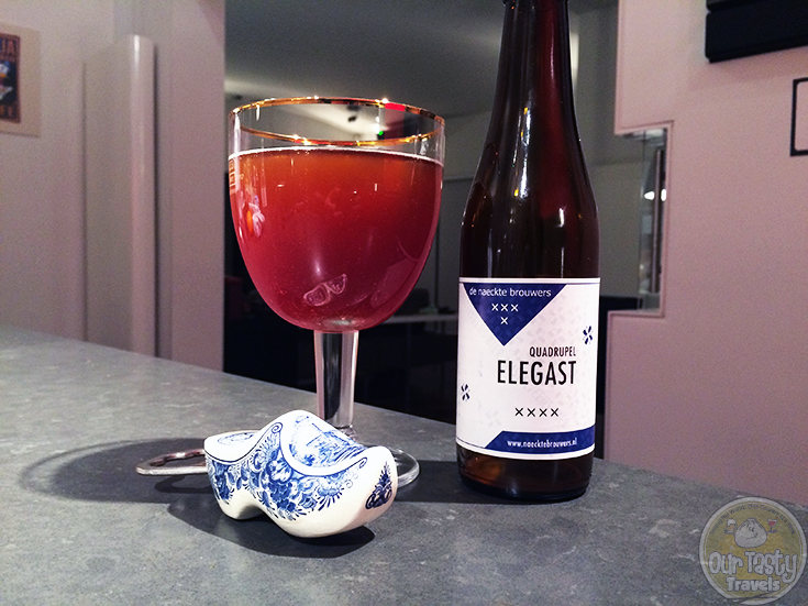 04-Jun-2015 : Elegast Quadrupel by De Naeckte Brouwers. Copper color. Grainy, a little sweet. Definitely taste the 10% but not in a bad way. #ottbeerdiary