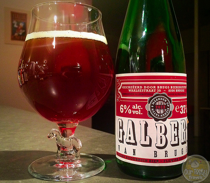20-Mar-2015 : Tonight's beer is Galbert Van Brugge by 't Brugs Bierinstituut. A Flemish red-brown ale produced at De Proefbrouwerij. Aged eight months in French oak barrels. You definitely get the barrel notes in the flavor. Not very sour, but very enjoyable. Named after an important historical figure of Brugge, as one of the first journalists to appear, as he covered the events surrounding the murder of Charles the Good in 1127. #ottbeerdiary