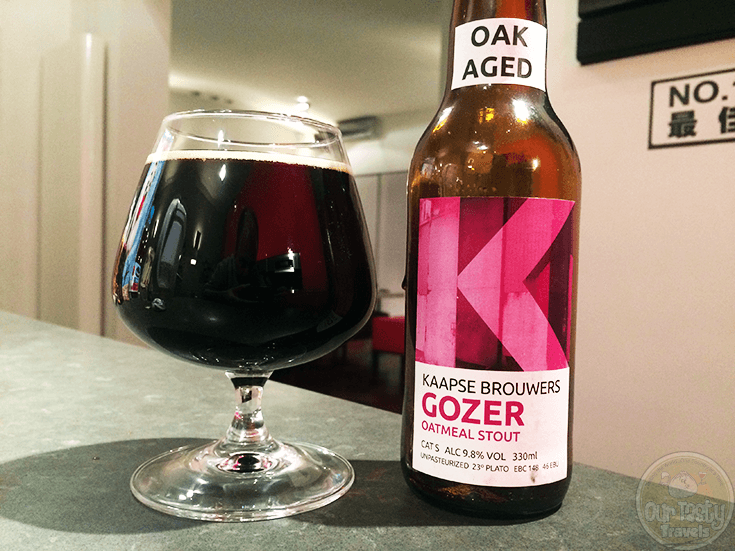 16-Oct-2015: Gozer Oak Aged by Kaapse Brouwers. No head to speak of. Not much carbonation. Nice chocolate coffee and barrel flavors. Had a strong whiff of what smelled like rum barrel on opening. Don't really get it on the flavor. Which is good because I don't like my barrel flavor overpowering. This is well done. Excellent beer. 9.8% ABV. #ottbeerdiary