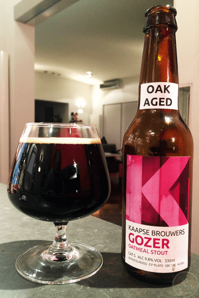 16-Oct-2015: Gozer Oak Aged by Kaapse Brouwers. No head to speak of. Not much carbonation. Nice chocolate coffee and barrel flavors. Had a strong whiff of what smelled like rum barrel on opening. Don't really get it on the flavor. Which is good because I don't like my barrel flavor overpowering. This is well done. Excellent beer. 9.8% ABV. #ottbeerdiary
