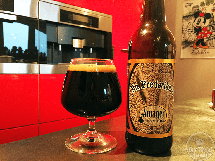 23-Jan-2016: Hr. Frederiksen by Amager Bryghus of Kastrup, Denmark, a suburb of Copenhagen. 10.5% ABV from 50cl bottle. Batch 833. Pitch black color. A little head on the pour. Dark bitter flavors, a little burnt. Cocoa aroma. Full body, not watery at all. Flavor even deeper than the aroma. Eight different roasted malts and American Centennial hops give the body and the bitterness. #ottbeerdiary