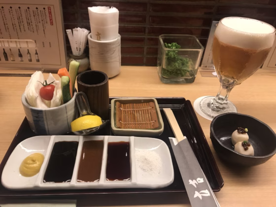 Sauce place setting at Kushikatsu Tatsukichi in Shinjuku