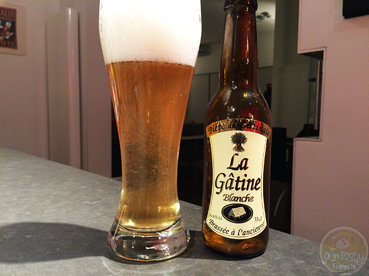 14-Sep-2015: La Gâtine Blanche by Brasserie des Champs. A nice, clean, French witbier. Fruity aroma and flavor. A little bitter. Quite tasty. #ottbeerdiary