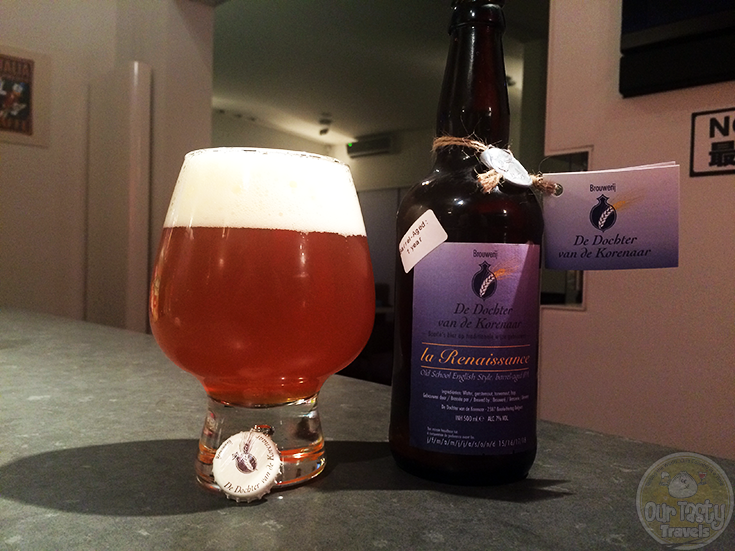 24-Aug-2015: La Renaissance Barrel Aged 1 Year by De Dochter van de Korenaar. Old School English Style, barrel-aged IPA. A fine IPA. Nice citrus bitterness, smoothed by the barrel. Perhaps a hint of vanilla underneath from the Chardonnay barrels. Delicious! #ottbeerdiary