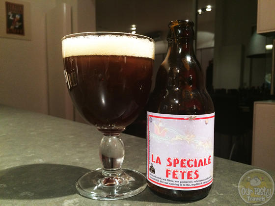 4-Feb-2015 : La Speciale Fetes by Brasserie de Bouillon. A very carbonated beer. Almost gushed from the bottle but I poured in time. Little flavor at first due to the excessive carbonation, but after sitting in the glass a while, the fruity and spice flavors emerge. #ottbeerdiary
