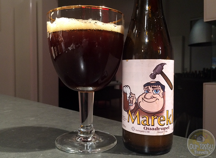 20-Jan-2015 : Mareklop Belgian Quad by 't Hofbrouwerijke from Beerzel, Belgium. Lots of carbonation, gushed from the bottle. Strong toffee flavor, stronger alcohol flavor. #ottbeerdiary