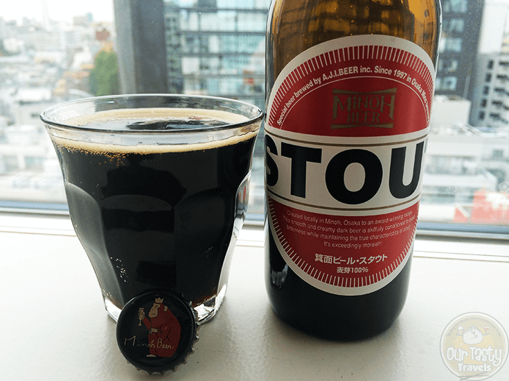 12-Nov-2015: Stout from Minoh Beer, A.J.I.Beer from Minoh, Osaka. Brewed to avoid bitterness, this beer featured a nice dark chocolate aroma. Dark coffee and chocolate flavors. For a regular stout, quite impressive. #ottbeerdiary