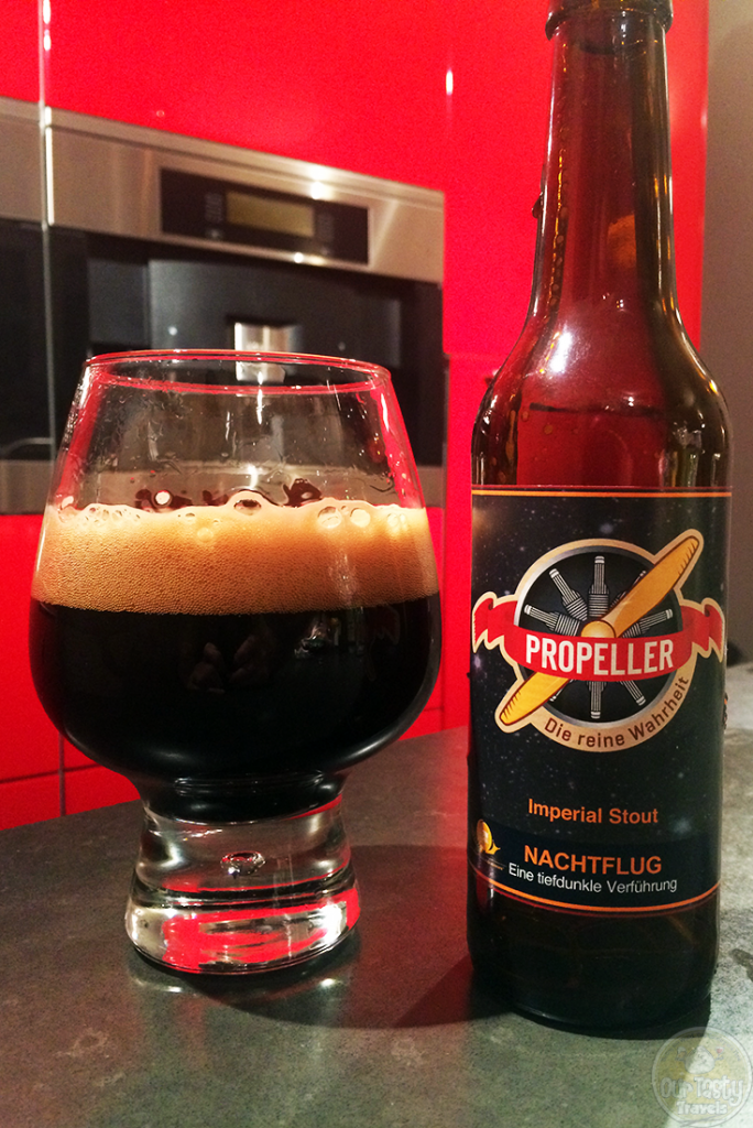 15-Sep-2015: Nachtflug by Propeller Bier of Bad Laasphe, Germany. Dark brown/black color with a brown head. Caramel and cocoa aroma. Chocolate and bitter flavor. Dark malts. It's good. Not great. #ottbeerdiary