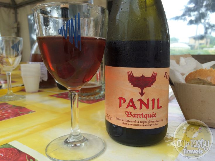 17-Jun-2015 : Panil Barriquée by Panil Birrificio Torrechiara. From the brewery just below Torrechiara castle near Parma. We had a great tour of the brewery and tasting of a selection of their beers and other artisanal products. Some of the best beers in Italy, here #inEmiliaRomagna. Make sure to serve at the proper temperature. So much great wood flavors with the sour. Some bitterness on the aftertaste. Very nice. #blogville #ViaEmilia #ottbeerdiary