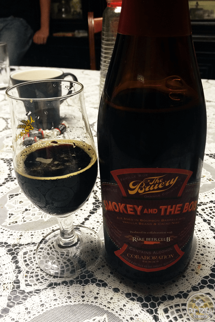 09-Jan-2016: Smokey and the Bois by the Bruery. Oh my. This is a good one. Light smoke aroma. Cocoa, raisin, a little coconut. And the 16.2% abv. But quite tasty! An excellent beer. #ottbeerdiary