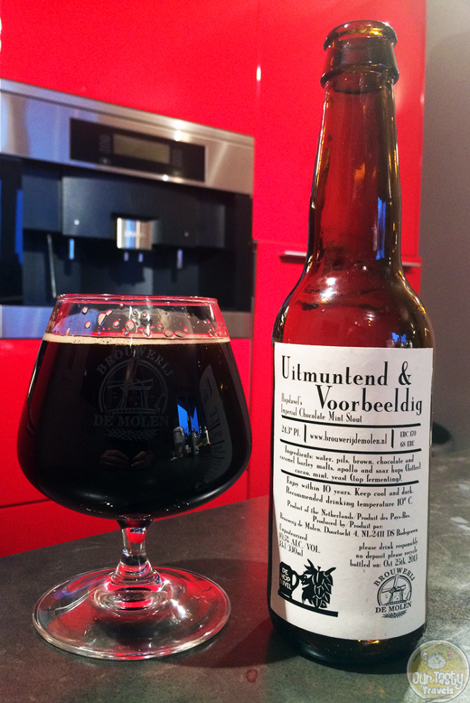 10-Aug-2015: Uitmuntend & Voorbeeldig by Beouwerij De Molen. Made special for De Hopduvel in Ghent, Belgium. Definitely has some mint flavor. Decent chocolate stout underneath, especially as it opens up. #ottbeerdiary