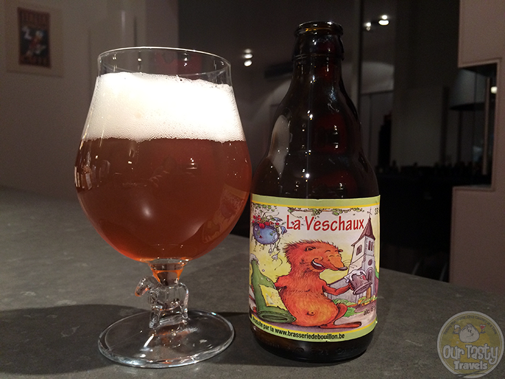 21-Jan-2015 : La Veschaux by Brasserie de Bouillon from Belgium. Lots of carbonation, very fizzy, but not a gusher. Golden yellow color, hoppy flavor, almost like a pilsner. Slightly bitter flavor, the lemon flavor emerged after sitting in the glass for a while. #ottbeerdiary