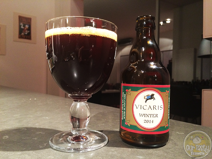 9-Feb-2015 : Vicaris Winter (2014) by Brouwerij Dilewyns of Dendermonde, East-Flanders, Belgium. A deep, dark reddish-brown, lot of fizz, if not a lot of head. Dark chocolate and black licorice, once you let the carbonation fade out a little in the glass. Actually quite tasty if you give it time. #ottbeerdiary