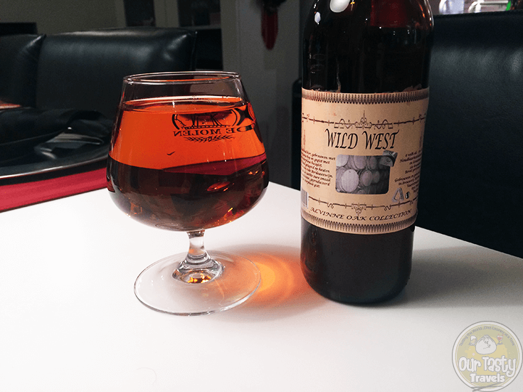 11-Jan-2016: Wild West by Brouwerij Alvinne. Clear Copper color Sour Ale. 6% ABV in a 50cl bottle. Sour, but with a richness from the 8 months in red Bordeaux wine barrels. The Morpheus yeast gives a beautiful sourness. #ottbeerdiary